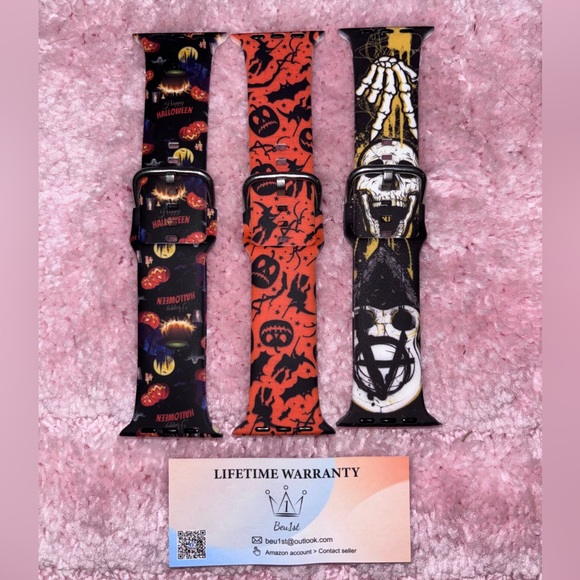 Halloween Themed Apple Watch Bands Set of 3 silicone adjustable bands for 42mm - Picture 1 of 5